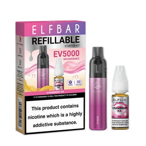 Elf Bar EV5000 Refillable Rechargeable Disposable Pod Kit - Strawberry Ice