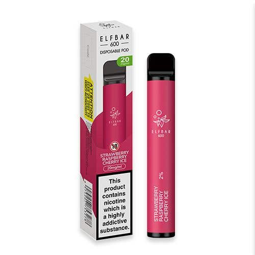 Elf Bar 600 Disposable Vape Kit - 20 mg - Strawberry Raspberry Cherry Ice