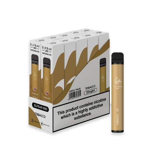 Elf Bar 600 Disposable Vape Kit - 10 x Multipack - Tobacco 20 mg