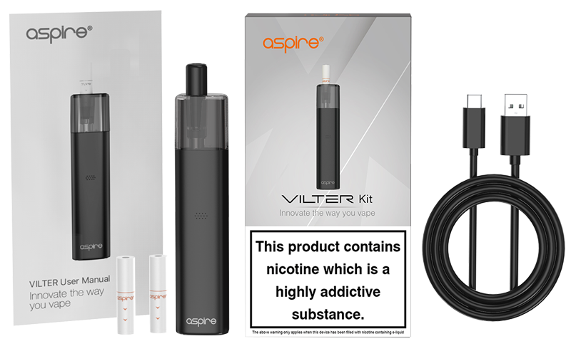 Aspire Vilter Pod Kit The contents of the package.