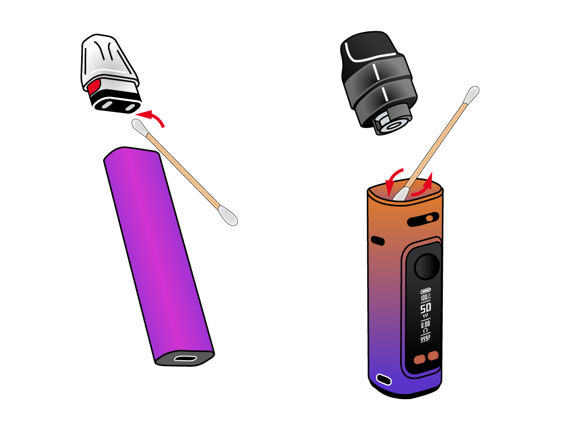 Image showing vape kit connections being cleaned with a cotton bud