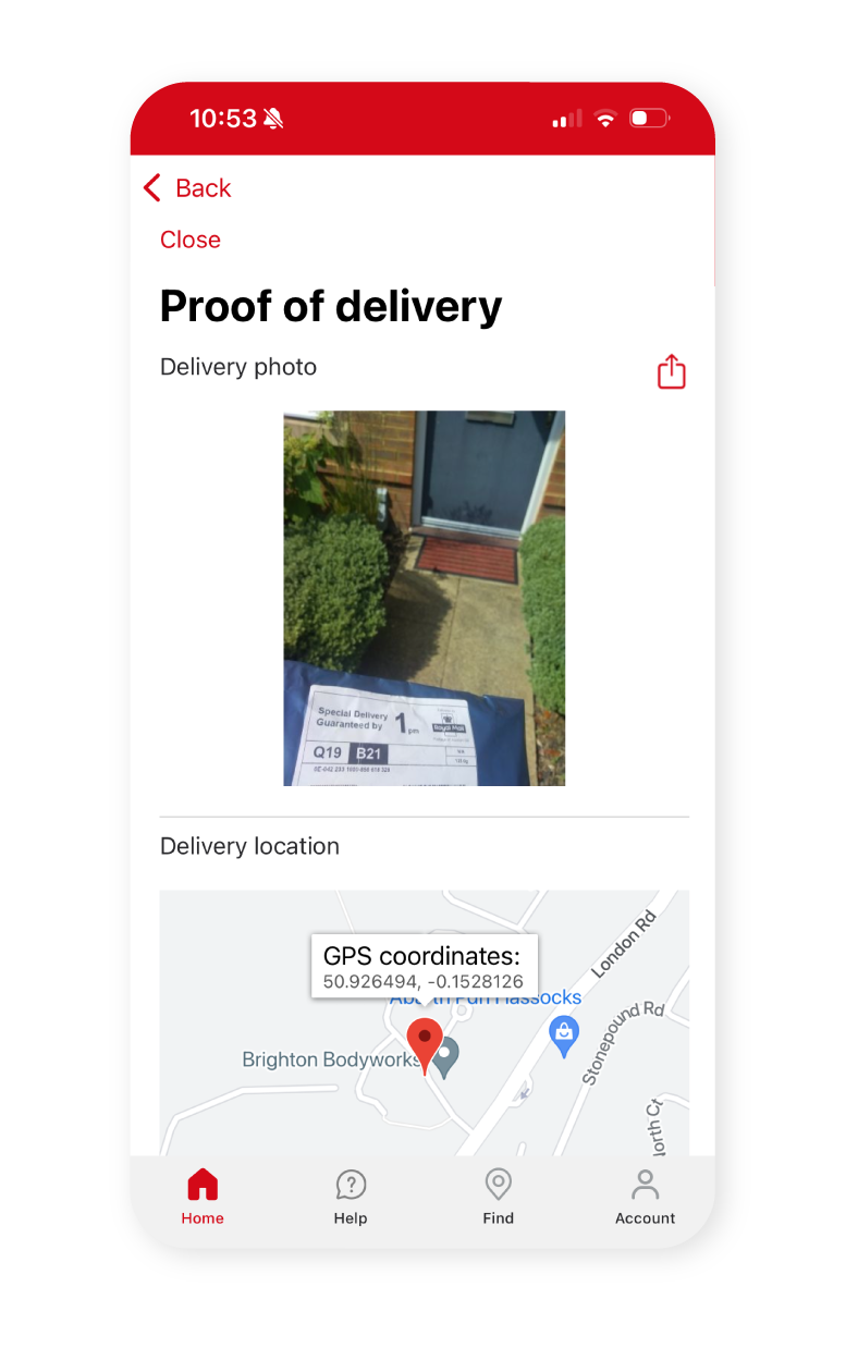 Track your delivery in the Royal Mail app