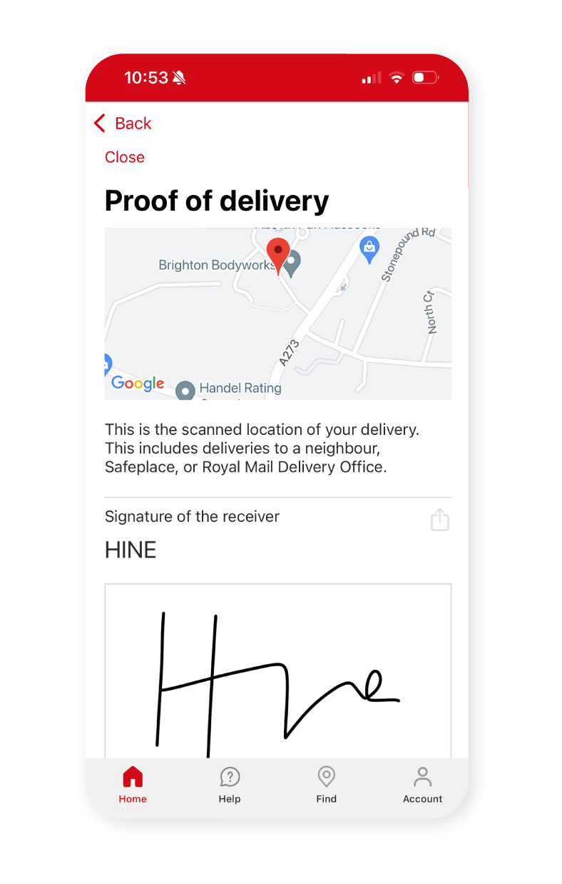 See proof of delivery in the Royal Mail app