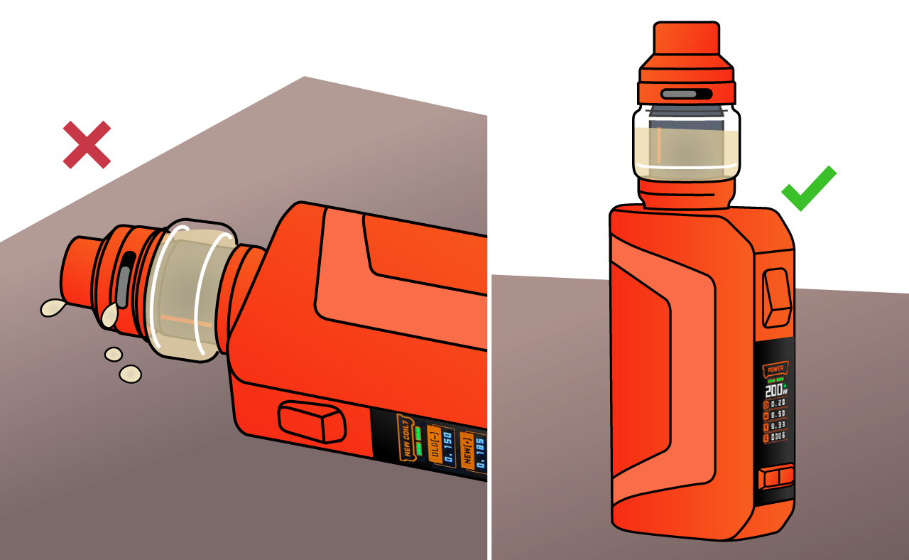 Image showing vape kit on its side leaking e-liquid