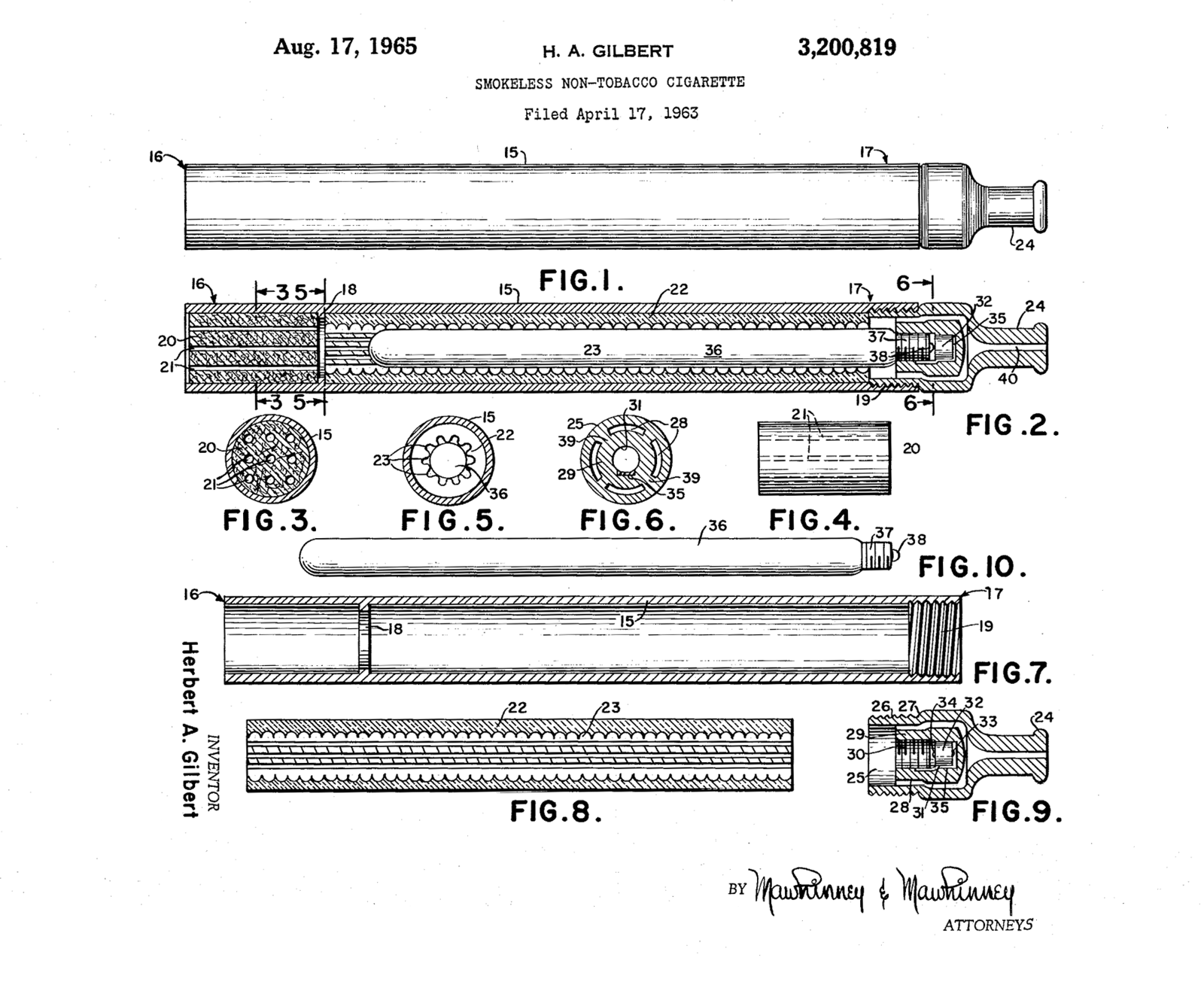 The world’s first patent for an electronic cigarette was filed in April 1963.
