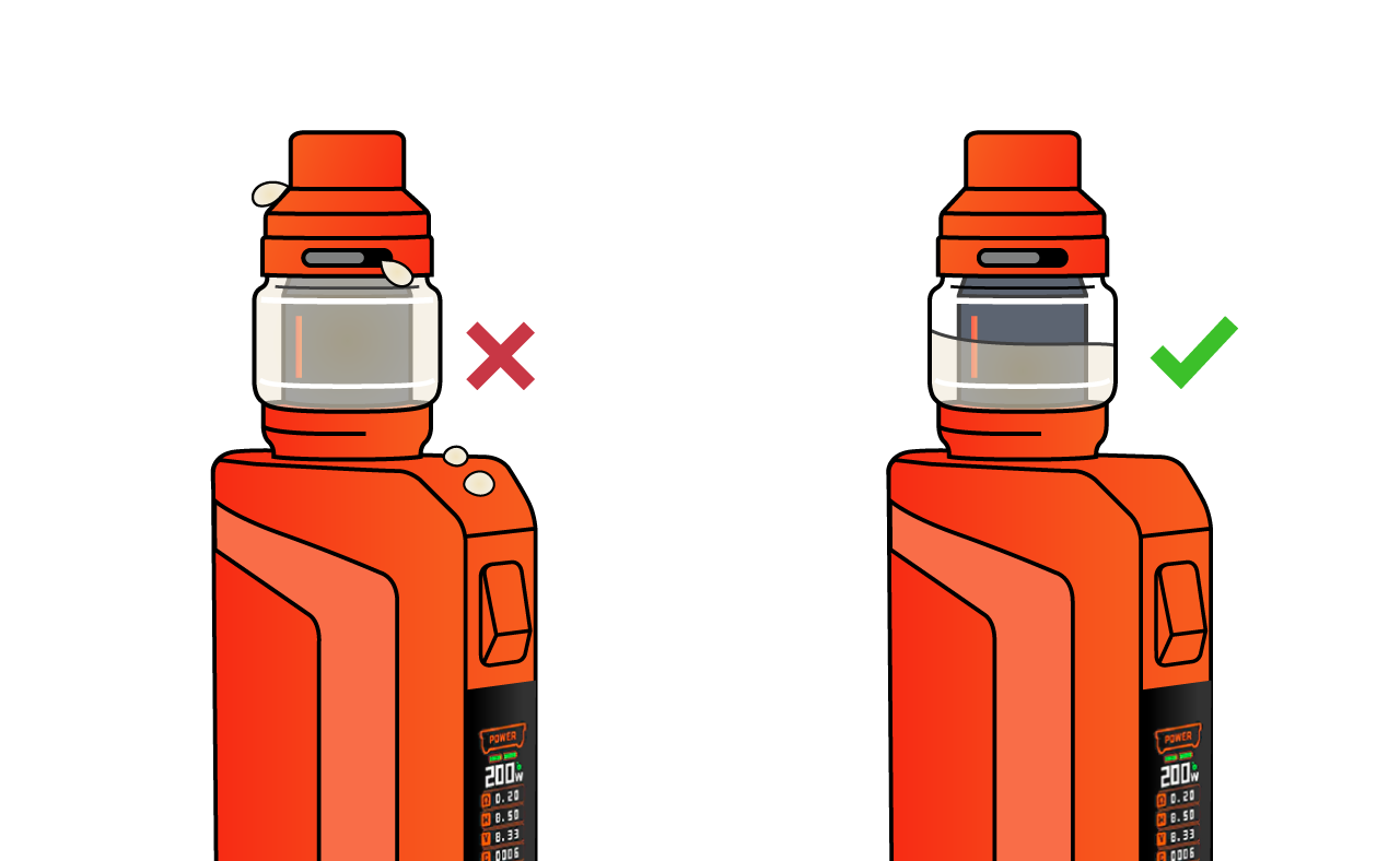 Image showing vape kit incorrectly overfilled with e-liquid