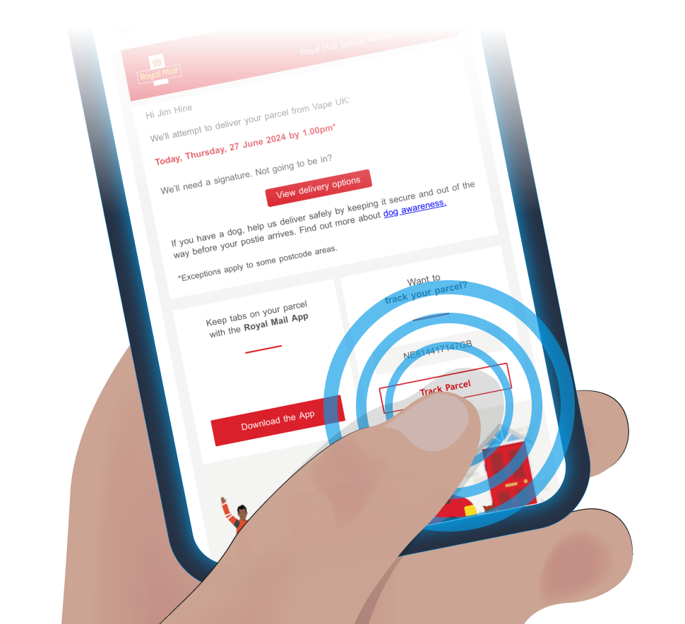Image showing Royal Mail tracking link being clicked