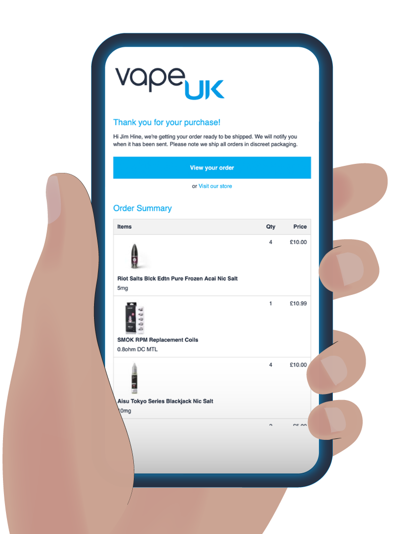 Image showing Vape UK order confirmation email