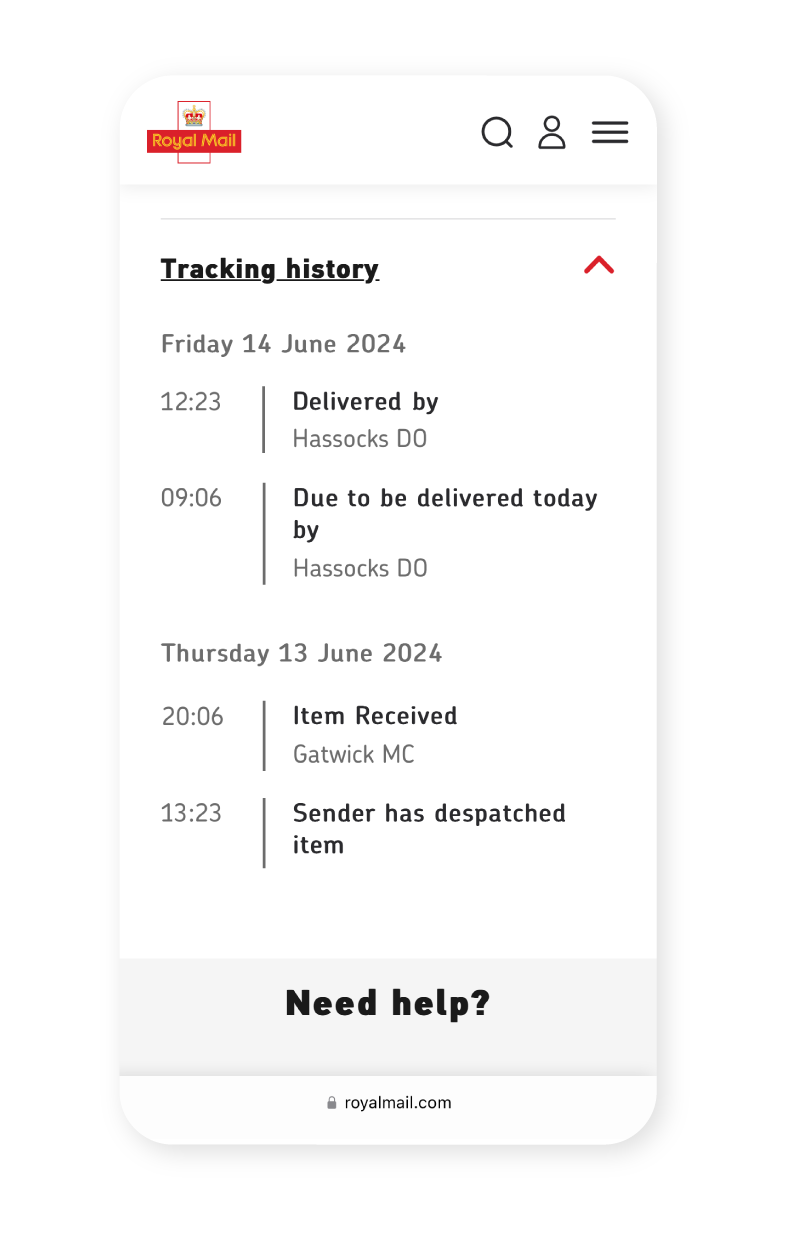 Image showing Royal Mail Tracking History