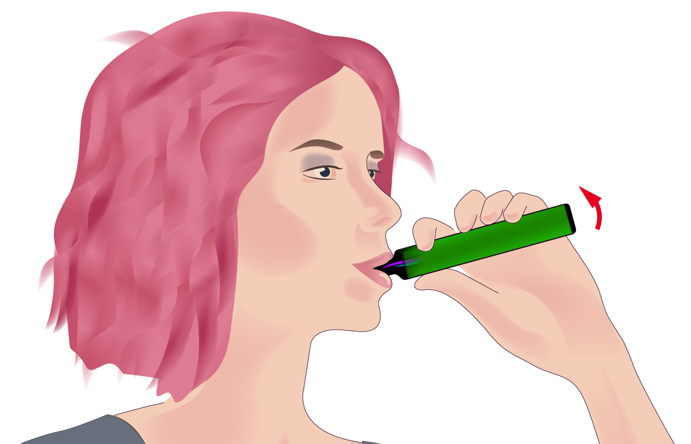 Woman tilting her disposable to get last bit of e-liquid