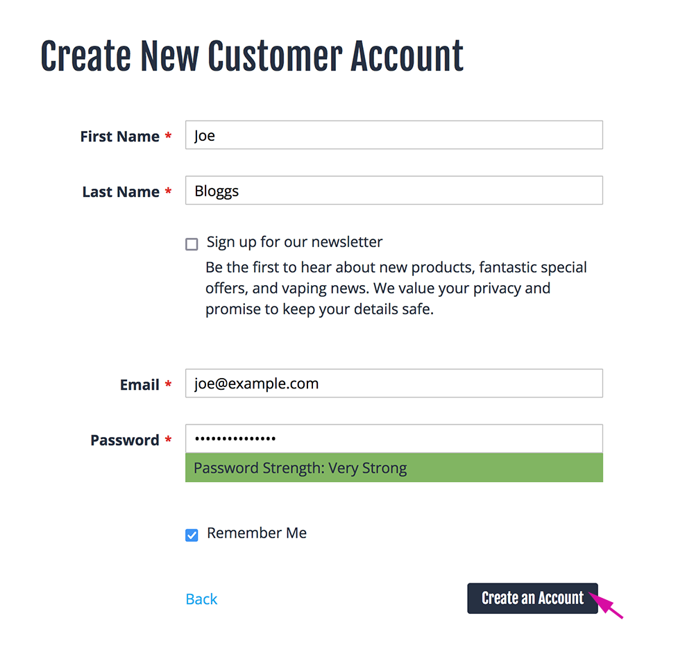 Create Account Details